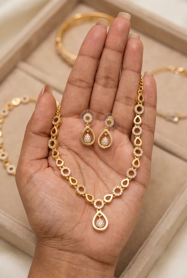 Gold_Alloy_Teardrop_Stone_Necklace_Set_With_Earrings_For_Women