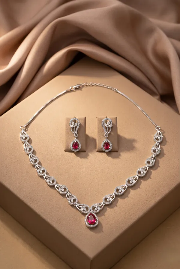 Silver_Alloy_Ruby_Crystal_Teardrop_Necklace_Set_For_Women