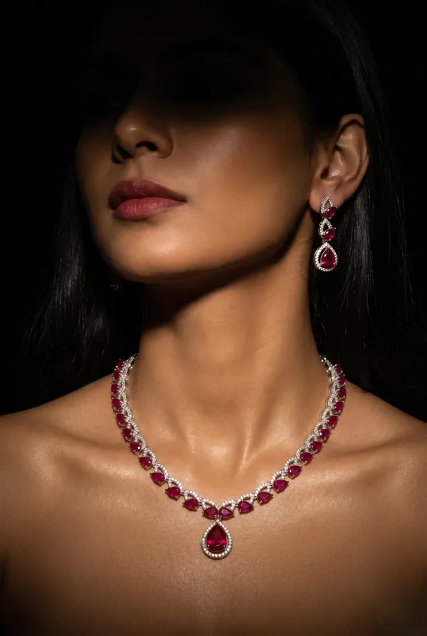 Pink_Alloy_Ruby_Cz_Teardrop_Pendant_Necklace_Set_For_Women