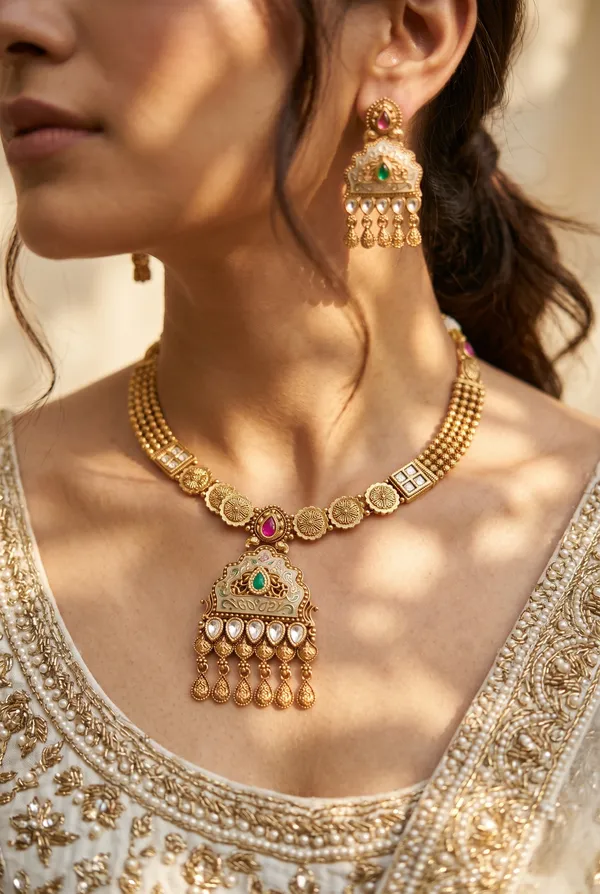 Gold_Plated_Alloy_Kundan_Meenakari_Necklace_Set_With_Earrings_For_Women