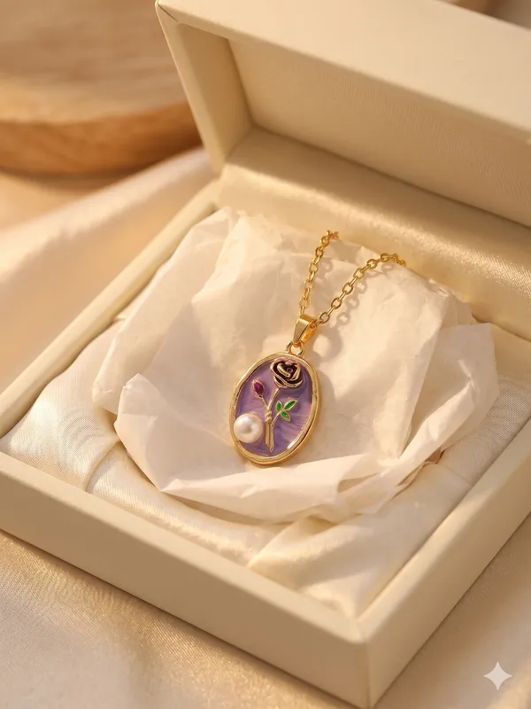Purple_Alloy_Enamel_Floral_Oval_Pendant_Necklace_For_Women