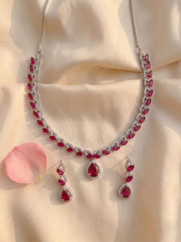 Pink_Alloy_Ruby_Cz_Teardrop_Pendant_Necklace_Set_For_Women