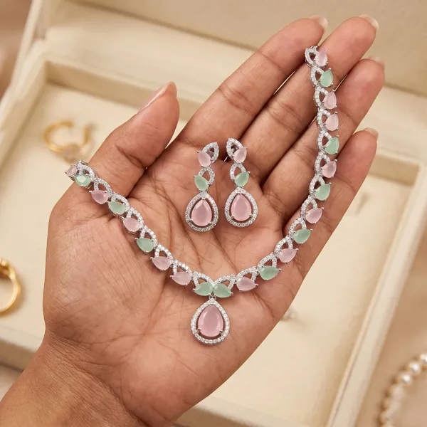 Multicolor_Alloy_Pink_Green_Cz_Stone_Necklace_Set_For_Women