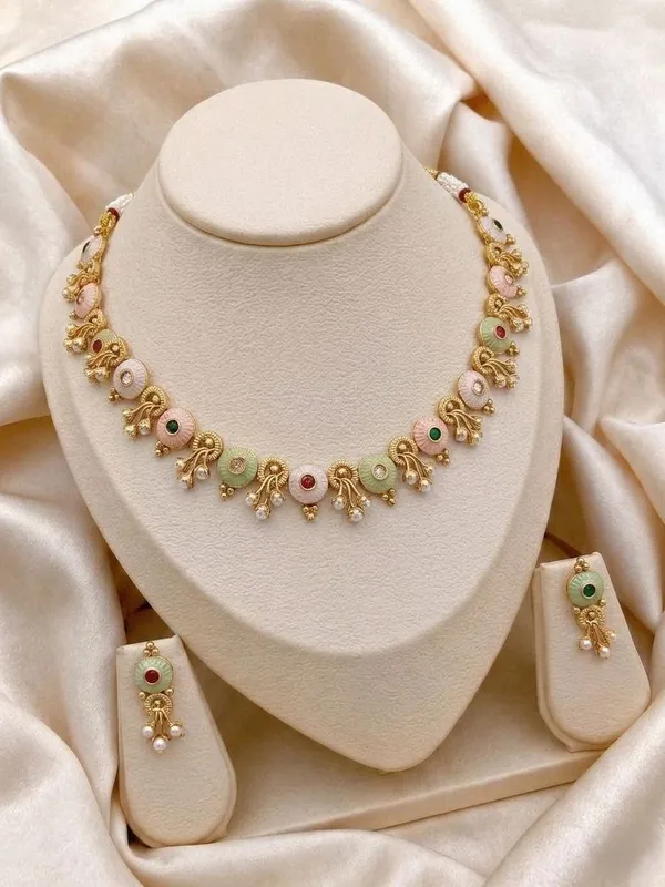 Multicolor_Alloy_Kundan_Meenakari_Choker_Necklace_Set_For_Women