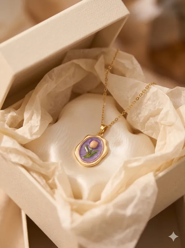 Purple_Alloy_Enamel_Tulip_Floral_Pendant_Necklace_For_Women