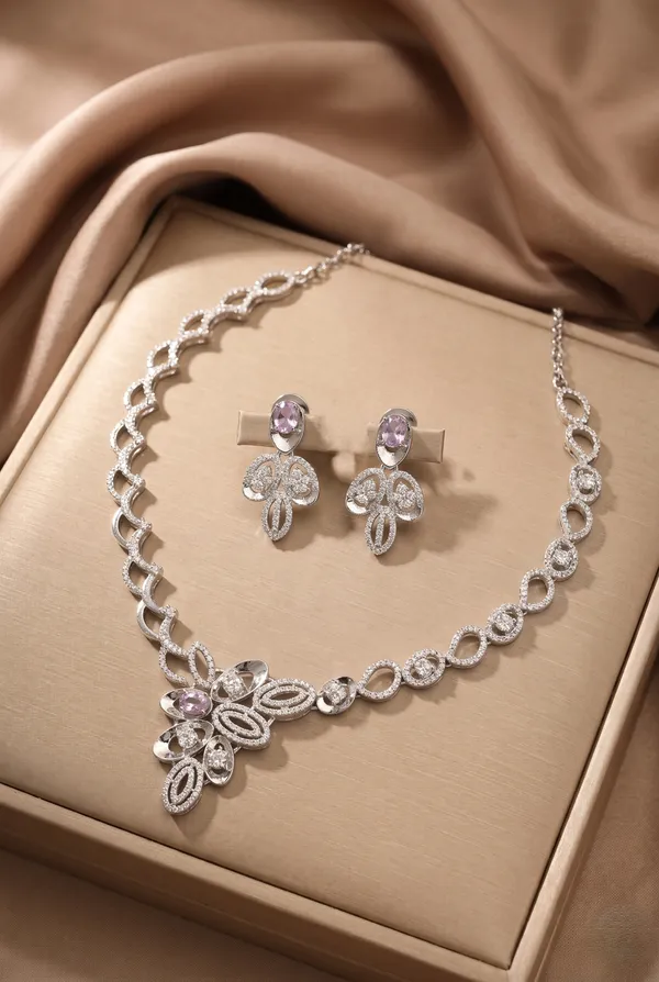 Silver_Alloy_Crystal_Floral_Necklace_Set_With_Earrings_For_Women