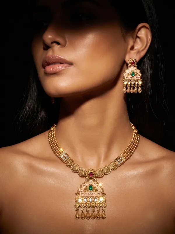 Gold_Antique_Alloy_Kundan_Ruby_Emerald_Stone_Necklace_Set_For_Women