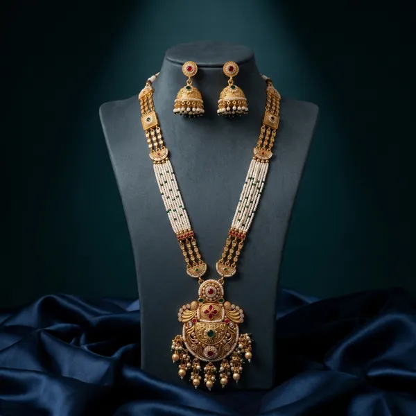 Antique_Gold_Plated_Alloy_Pearl_Beaded_Necklace_Set_With_Jhumkas
