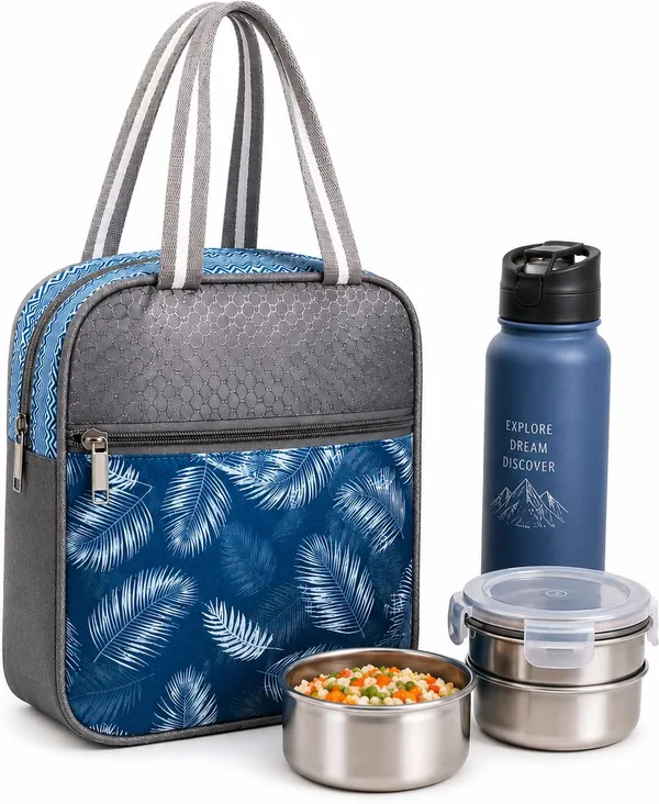 eastwesttraders_E2W_Insulated_Lunch_Tote_Bag_with_Bottle_Holder_-_Blue_Leaf_Print_Waterproof_Lunch_Bag_(Blue,_6_L)