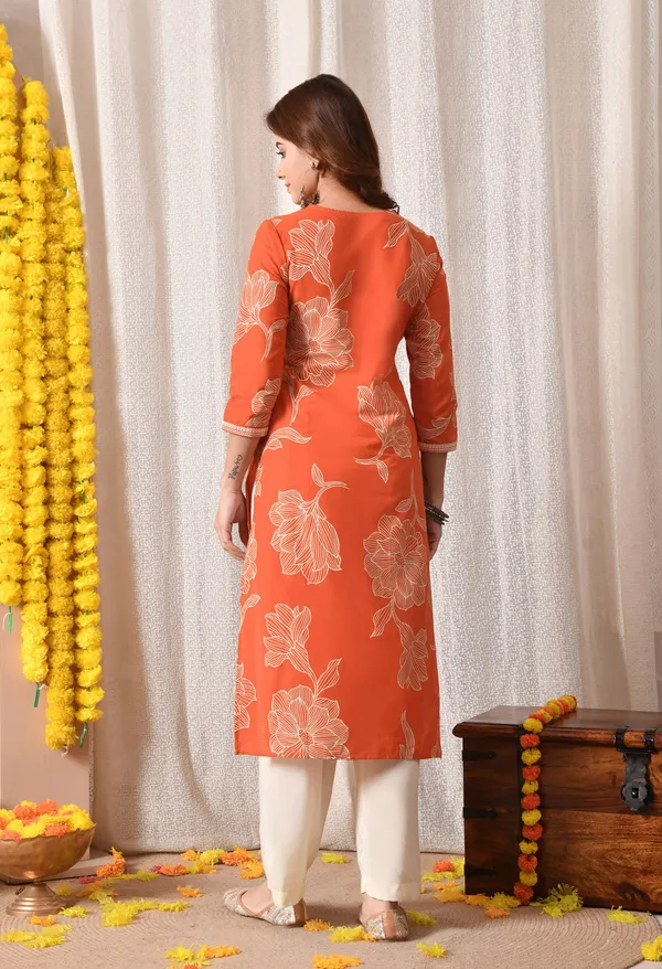 ME_AND_FOX_Women_Printed_Straight_Kurta_(Orange)