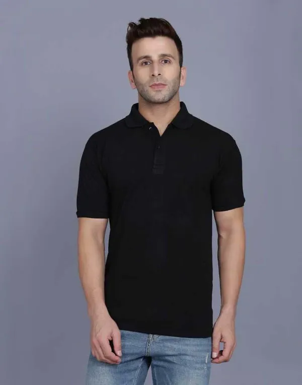Pnikss_Solid_Men_Polo_Neck_Black_T-Shirt_()