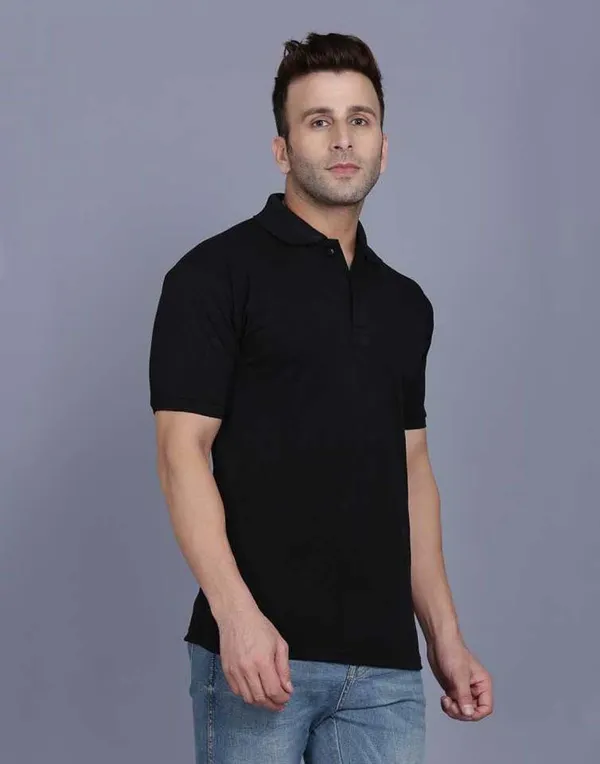 Pnikss_Solid_Men_Polo_Neck_Black_T-Shirt_()