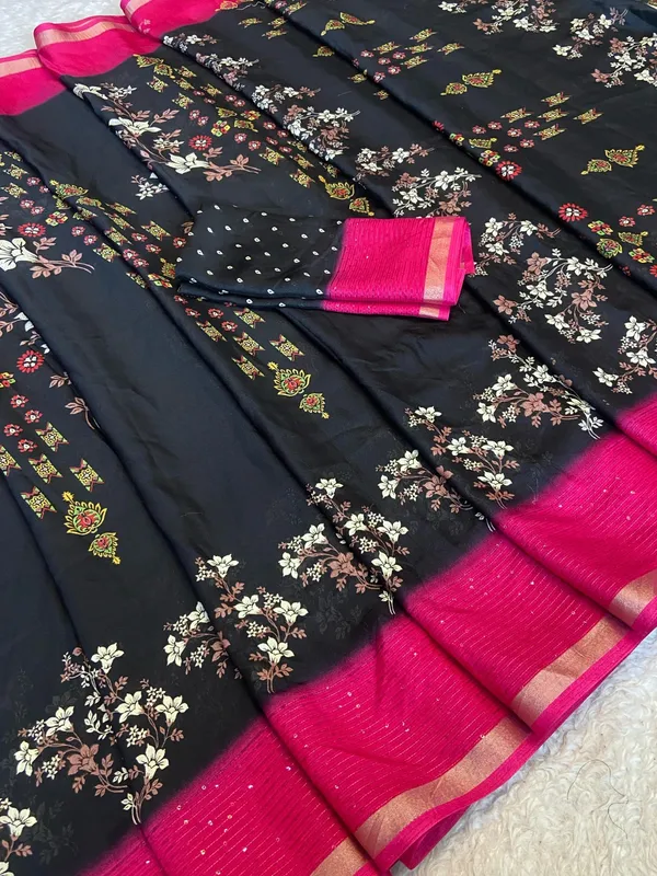 Black_&_Red_Marshmallow_Floral_Embroidered_Saree_With_Blouse_For_Women