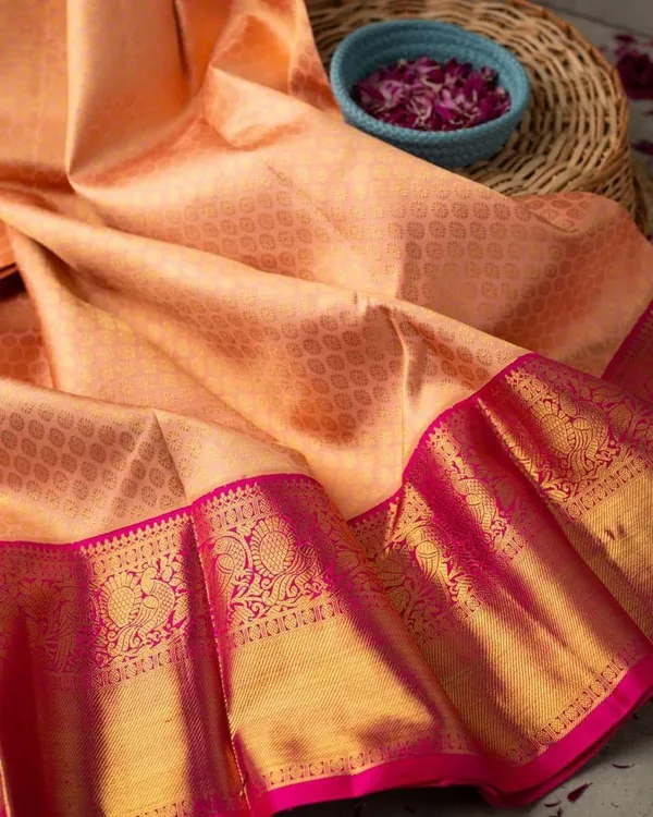 Peach_And_Rani_Pink_Soft_Silk_Saree_With_Unstitched_Blouse_For_Women