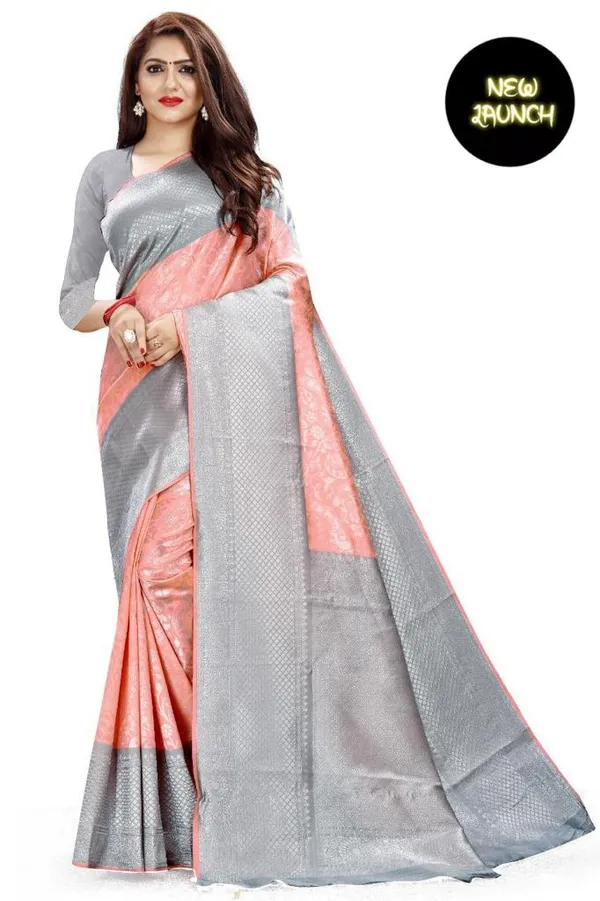 Peach_Soft_Silk_Saree_With_Unstitched_Blouse_For_Women