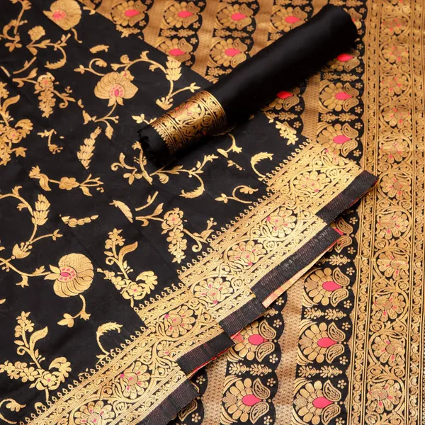 Blue_Soft_Silk_With_Gold_Zari_Saree_With_Unstitched_Blouse_For_Women