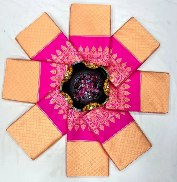 Peach_And_Rani_Pink_Soft_Silk_Saree_With_Unstitched_Blouse_For_Women