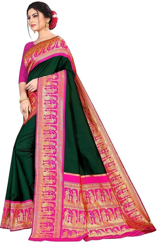 Green_Pink_Soft_Silk_Saree_With_Unstitched_Blouse_For_Women