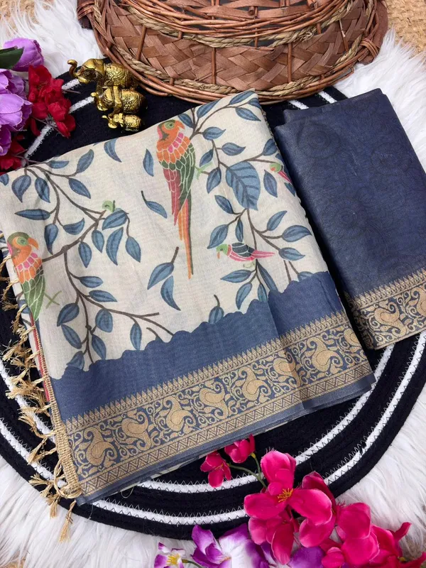 Navy_Blue_Erode_Silk_Printed_Saree_With_Unstitched_Blouse_For_Women