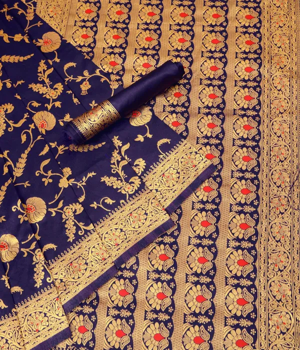 Blue_Soft_Silk_With_Gold_Zari_Saree_With_Unstitched_Blouse_For_Women