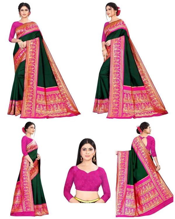 Green_Pink_Soft_Silk_Saree_With_Unstitched_Blouse_For_Women