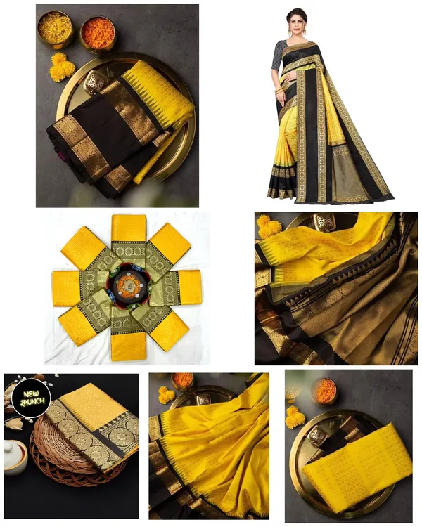 Yellow_Black_Soft_Silk_Saree_With_Unstitched_Blouse_For_Women
