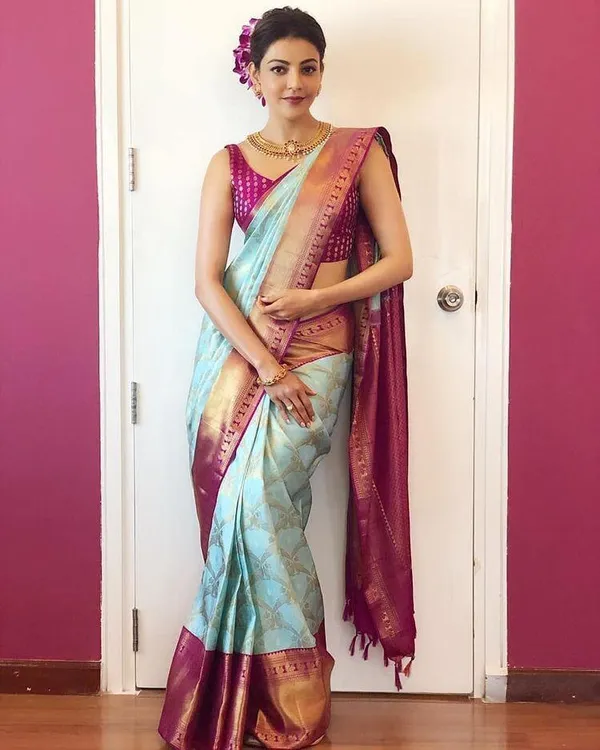 Skyblue_Maroon_Soft_Silk_Saree_With_Unstitched_Blouse_For_Women