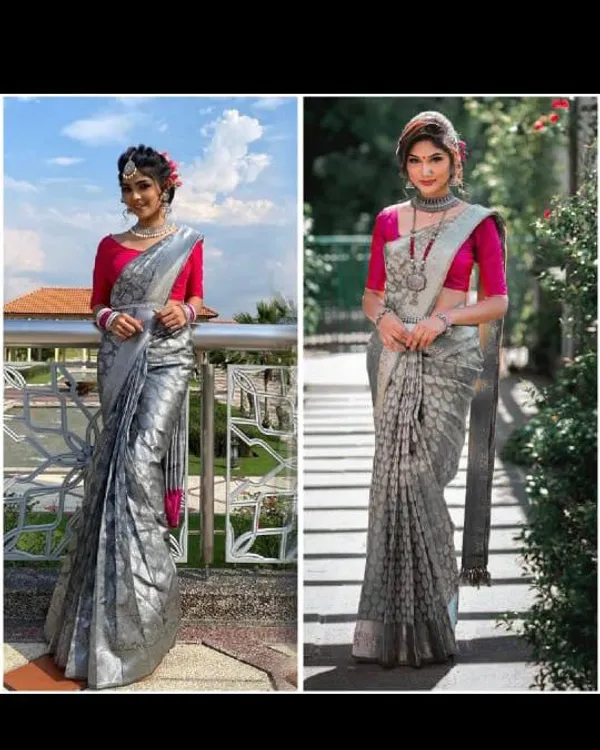 Silver_Grey_Soft_Silk_Saree_With_Unstitched_Blouse_For_Women