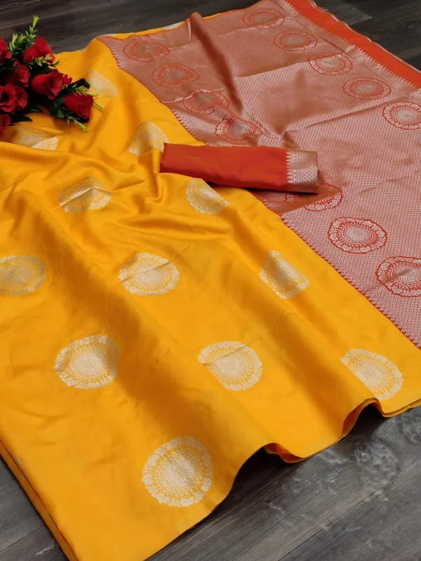 Yellow_Soft_Silk_Saree_With_Unstitched_Blouse_For_Women