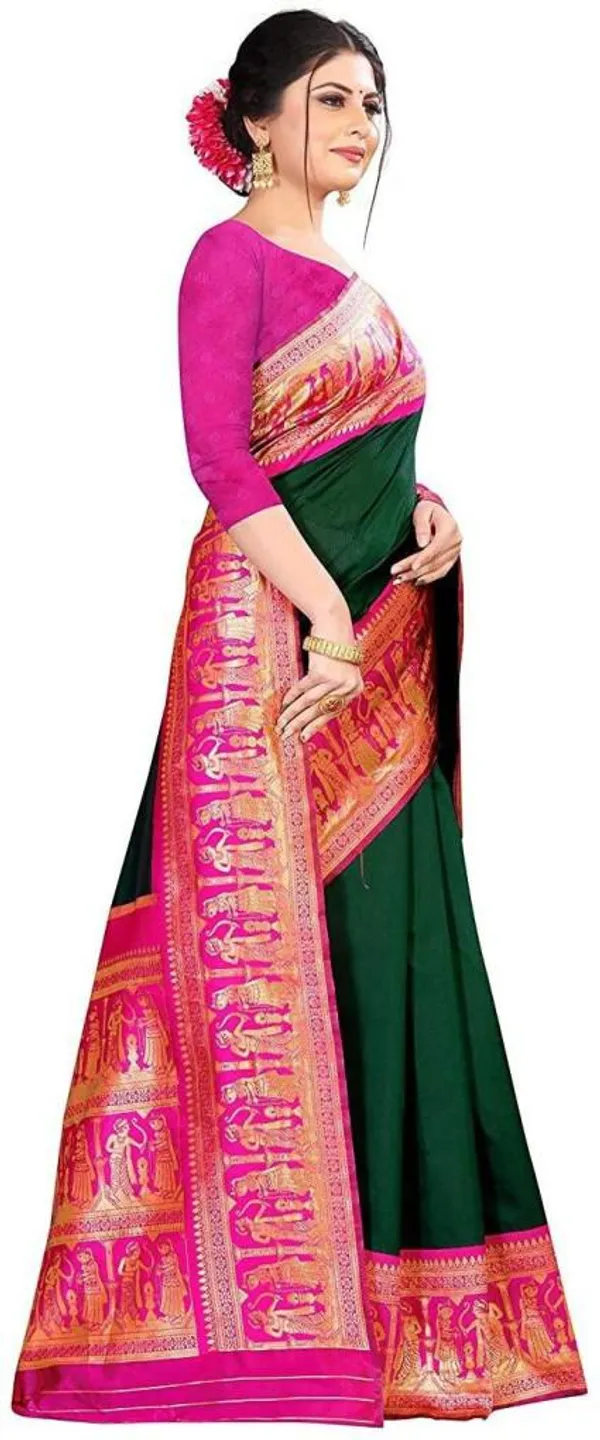 Green_Pink_Soft_Silk_Saree_With_Unstitched_Blouse_For_Women