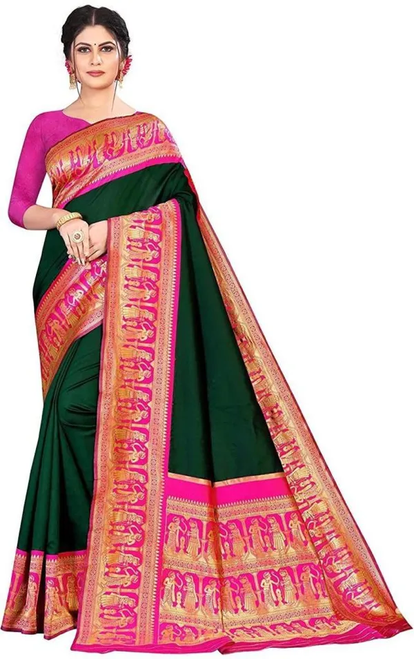 Green_Pink_Soft_Silk_Saree_With_Unstitched_Blouse_For_Women