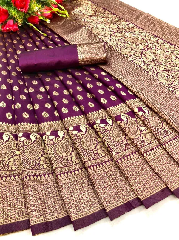 Deep_Purpule_Soft_Silk_Saree_With_Unstitched_Blouse_For_Women