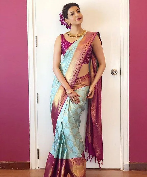 Skyblue_Maroon_Soft_Silk_Saree_With_Unstitched_Blouse_For_Women