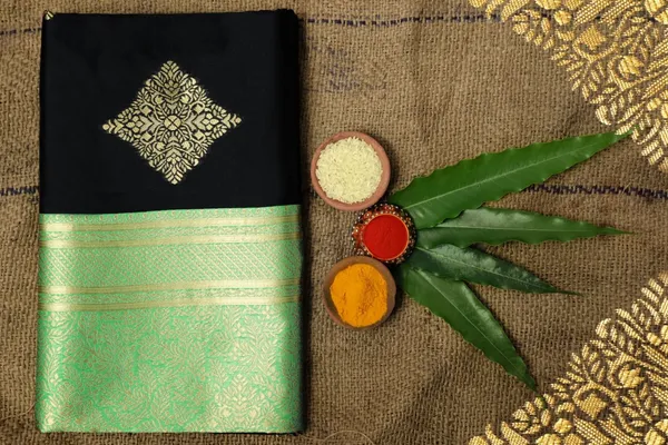Black_And_Mint_Green_Soft_Silk_Saree_With_Unstitched_Blouse_For_Women