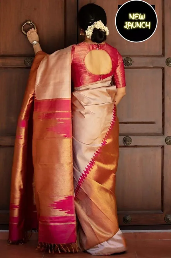 Peach_Pink_Soft_Silk_Saree_With_Unstitched_Blouse_For_Women