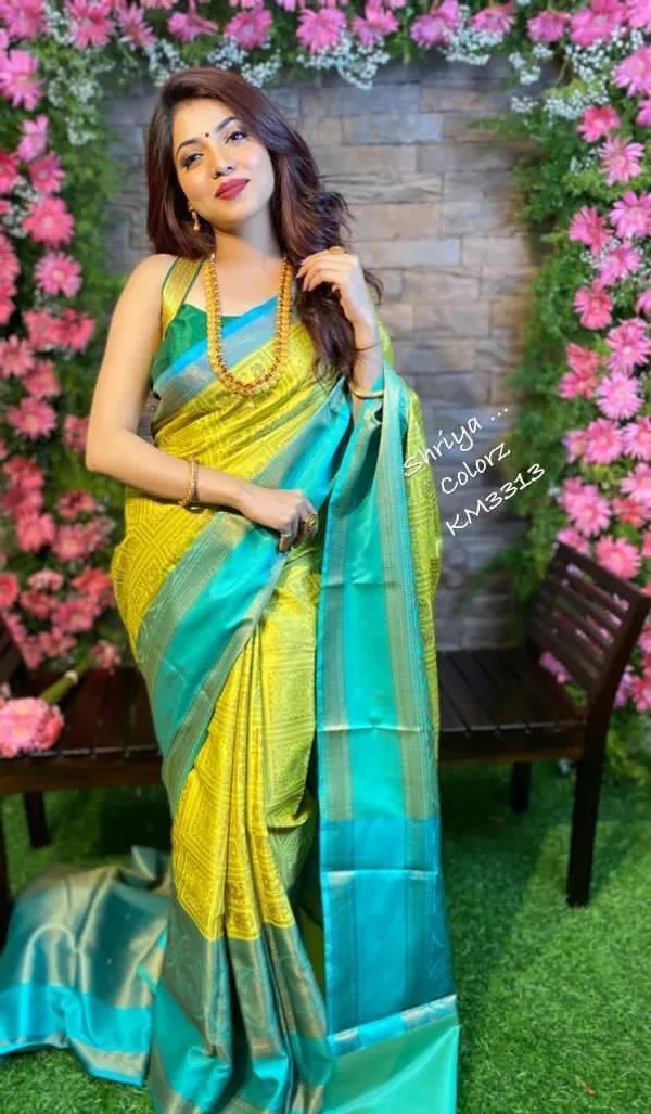 Yellow_And_Sky_Blue_Soft_Silk_Saree_With_Unstitched_Blouse_For_Women