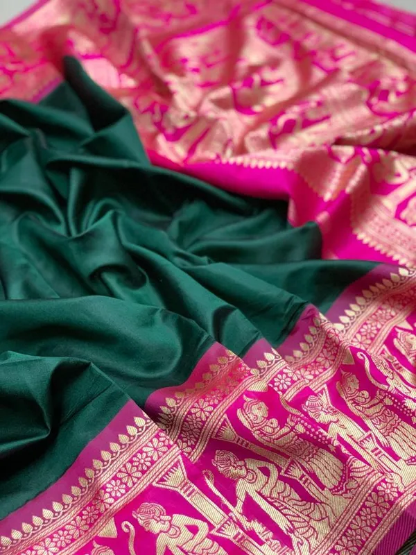Green_Pink_Soft_Silk_Saree_With_Unstitched_Blouse_For_Women