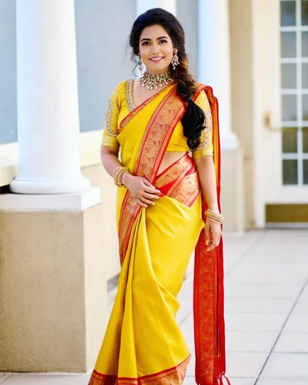 Yellow_Soft_Silk_Saree_With_Unstitched_Blouse_For_Women