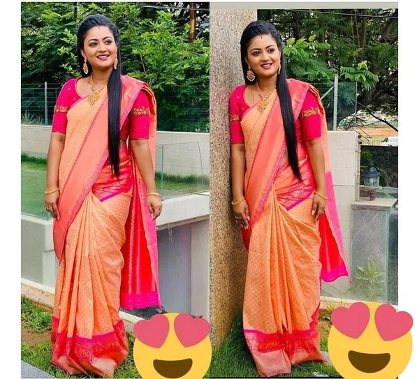 Peach_And_Rani_Pink_Soft_Silk_Saree_With_Unstitched_Blouse_For_Women