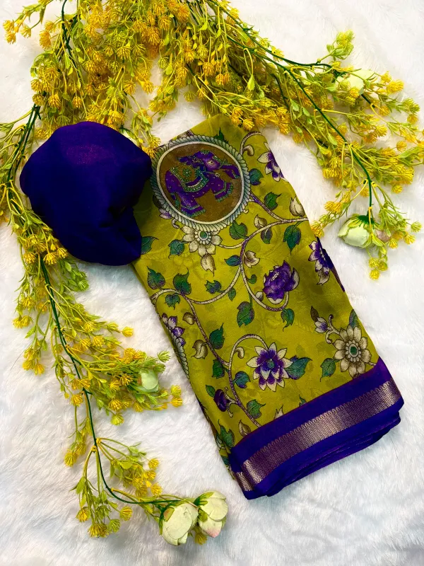 New_Best_Kalamkari_Designs_Marshmellow_With_Blouse_Piece