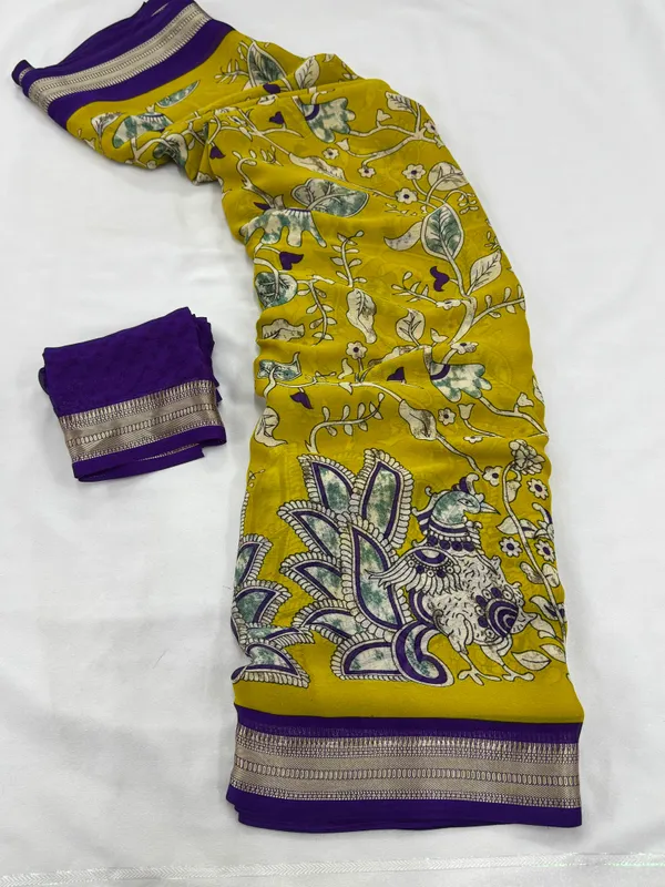 New_Kalamkari_Designs_Marshmellow_With_Blouse_Piece