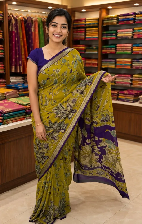 New_Kalamkari_Designs_Marshmellow_With_Blouse_Piece