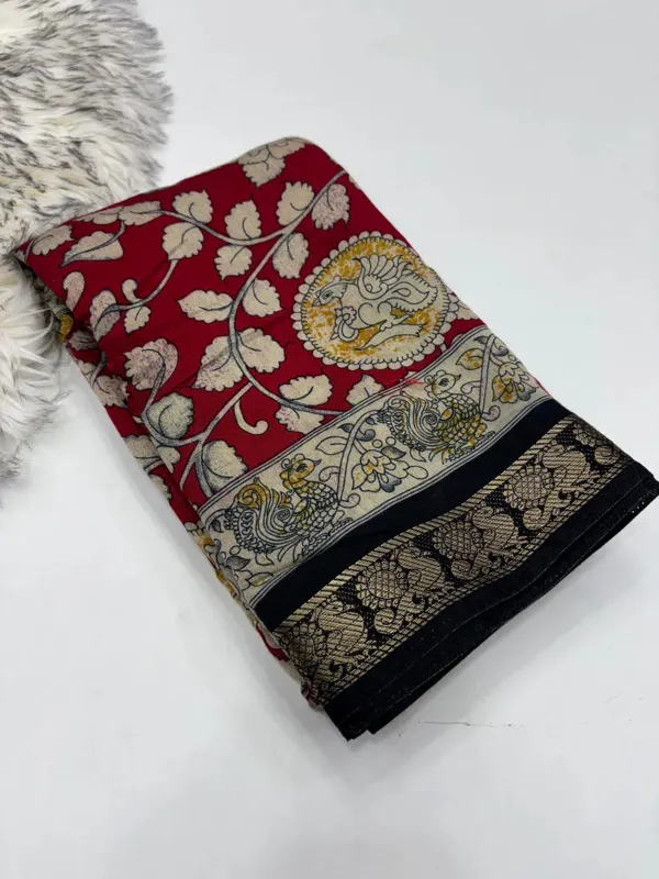 New_Pure_Red_Mangalkari_Silk_Print_And_Weaving_Work_Fancy_Designer_Festive_Wear_Saree_With_Blouse_Piece_For_Women_