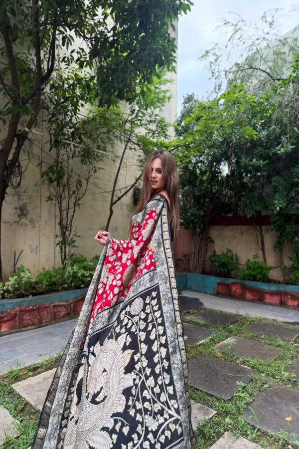 New_Pure_Red_Mangalkari_Silk_Print_And_Weaving_Work_Fancy_Designer_Festive_Wear_Saree_With_Blouse_Piece_For_Women_