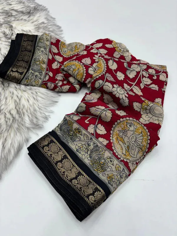 New_Pure_Red_Mangalkari_Silk_Print_And_Weaving_Work_Fancy_Designer_Festive_Wear_Saree_With_Blouse_Piece_For_Women_