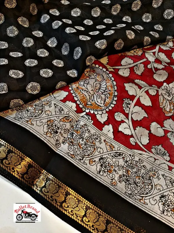 New_Pure_Red_Mangalkari_Silk_Print_And_Weaving_Work_Fancy_Designer_Festive_Wear_Saree_With_Blouse_Piece_For_Women_