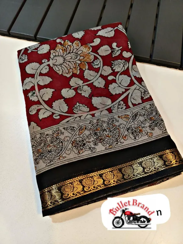 New_Pure_Red_Mangalkari_Silk_Print_And_Weaving_Work_Fancy_Designer_Festive_Wear_Saree_With_Blouse_Piece_For_Women_