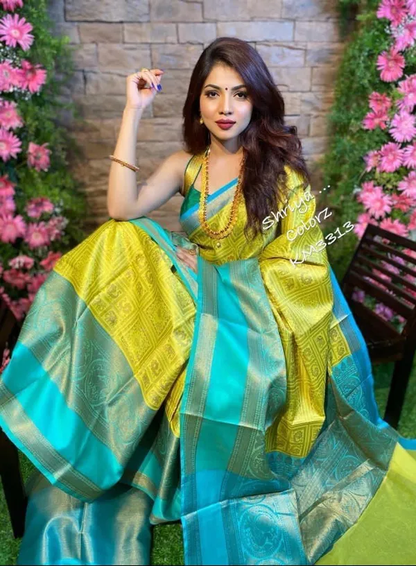 Yellow_And_Sky_Blue_Soft_Silk_Saree_With_Unstitched_Blouse_For_Women