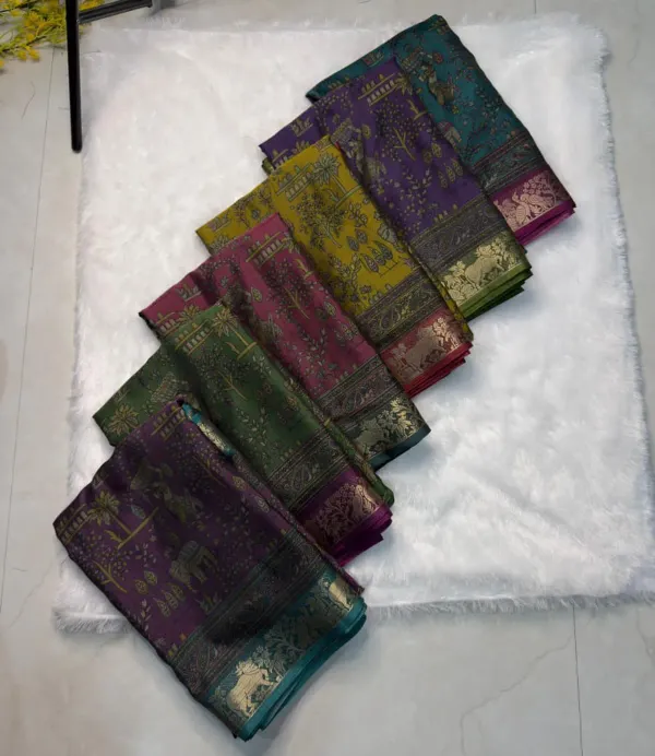 Olive_Green_Dola_Kalamkari_Printed_Saree_With_Maroon_Zari_Border_lace_With_Blouse_Piece