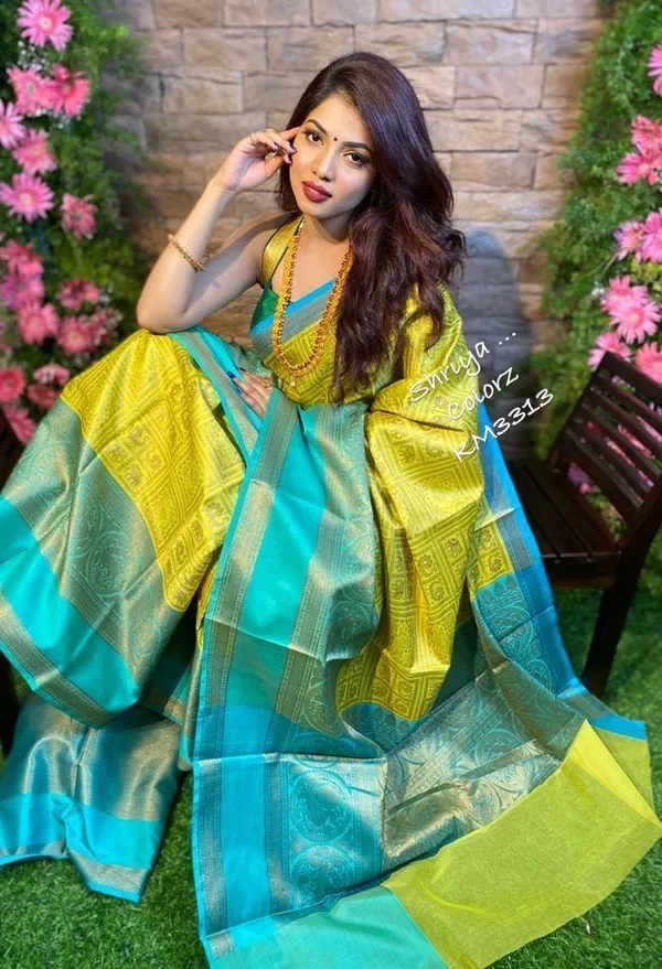 Yellow_And_Sky_Blue_Soft_Silk_Saree_With_Unstitched_Blouse_For_Women
